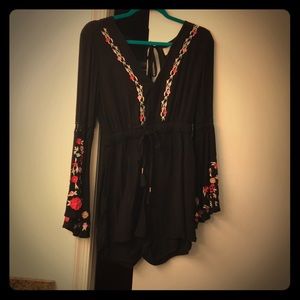 rahicali embroidered bell sleeve romper